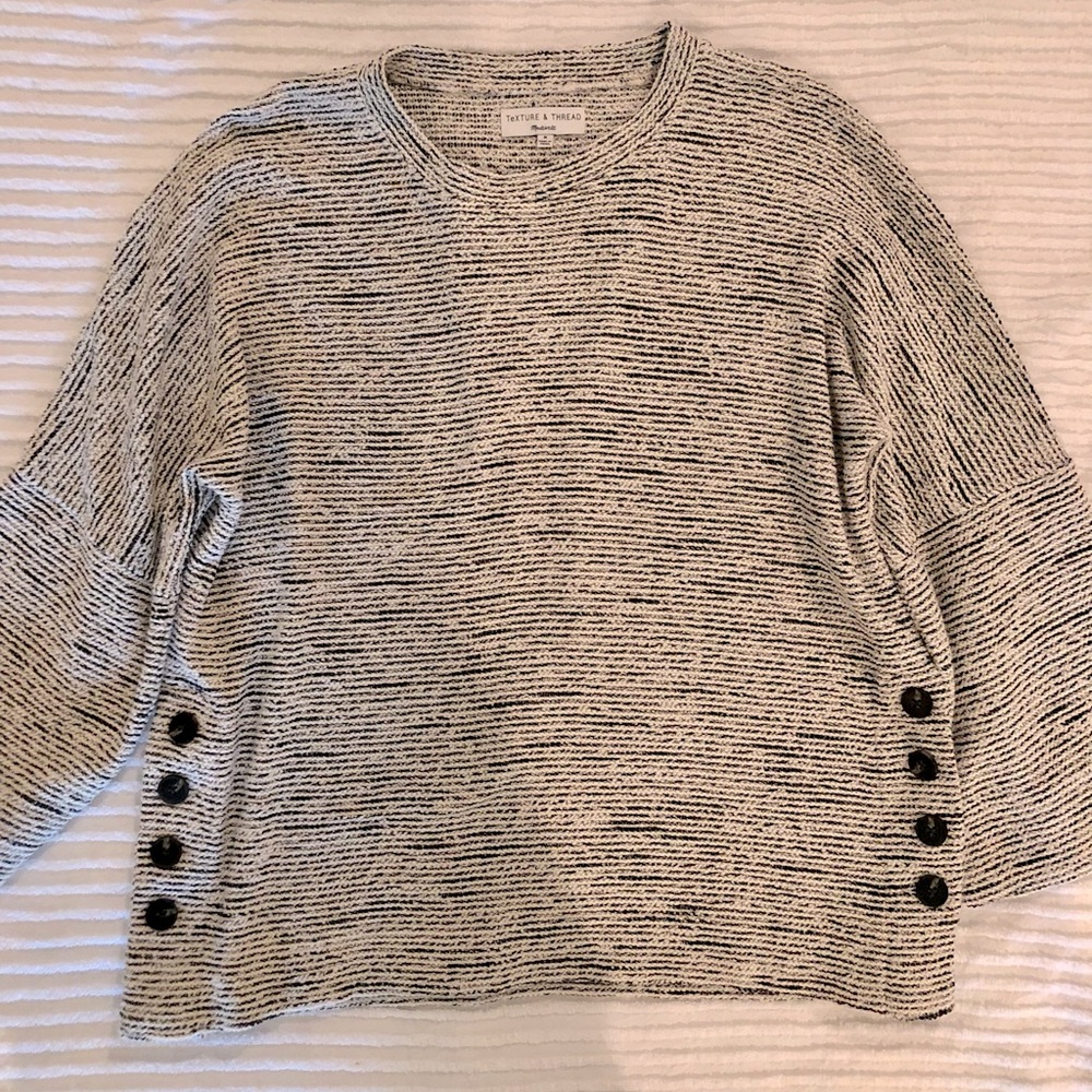 Madewell Texture and Thread Black and White Marled 3/4 Sleeve Sweater